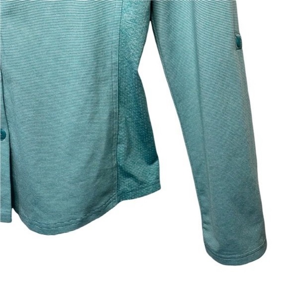 PrAna Blue Stretch Roll Tab Long Sleeve Striped Button Up Two Tone Geometric Top - Picture 5 of 9